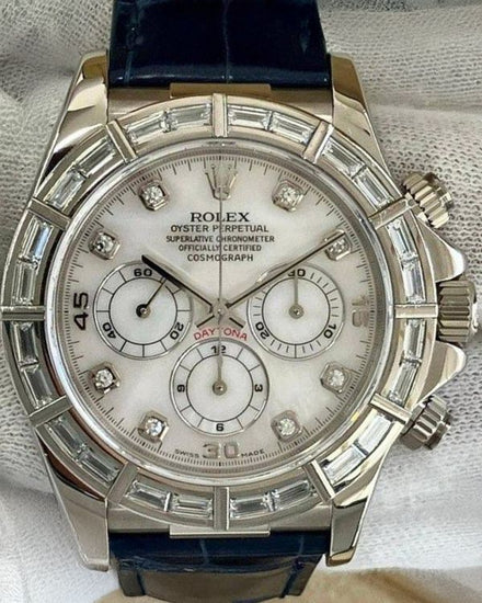 Rolex Cosmograph Daytona "Baguette Lunette" 40MM Mother of Pearl Dial Leather Strap (116589RBR)