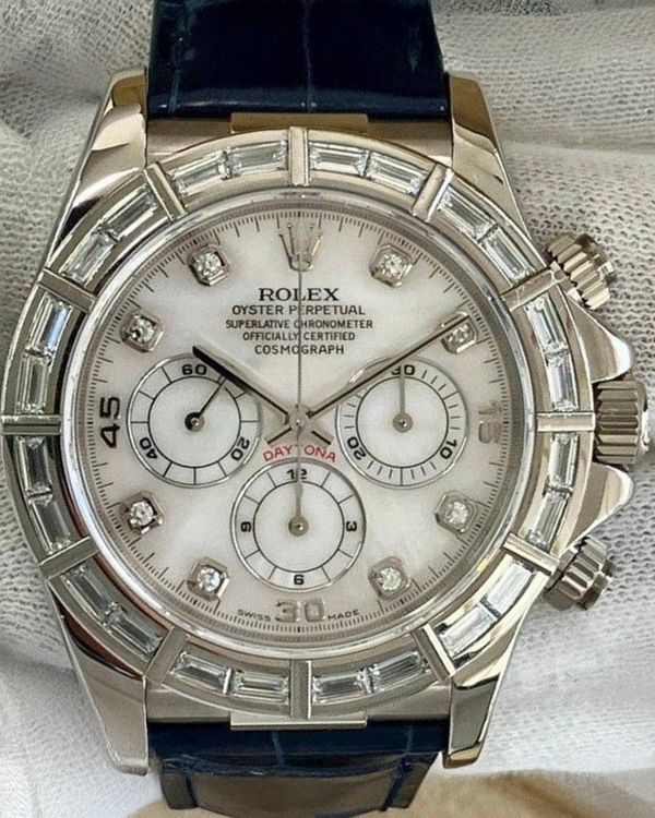 Rolex Cosmograph Daytona "Baguette Lunette" 40MM Mother of Pearl Leather Strap (116589RBR)