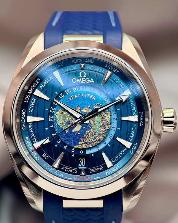 2024 Omega Seamaster Aqua Terra 150M Worldtimer 43MM Blue Dial Rubber Strap (220.12.43.22.03.001)