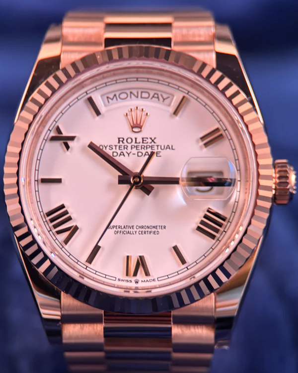 2025 Rolex Day-Date 36MM White Dial Rose Gold President Bracelet (128235)