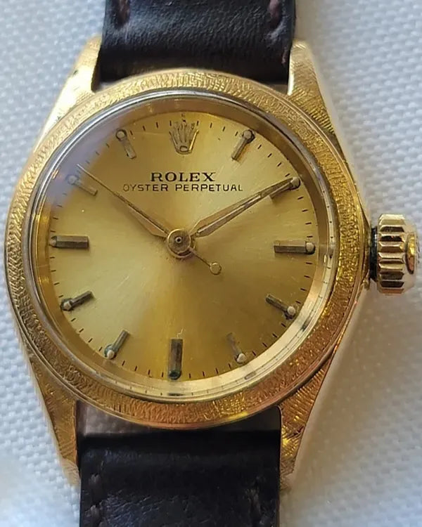 Rolex Oyster Perpetual 25MM Champagne Dial Aftermarket Leather Strap (6620)