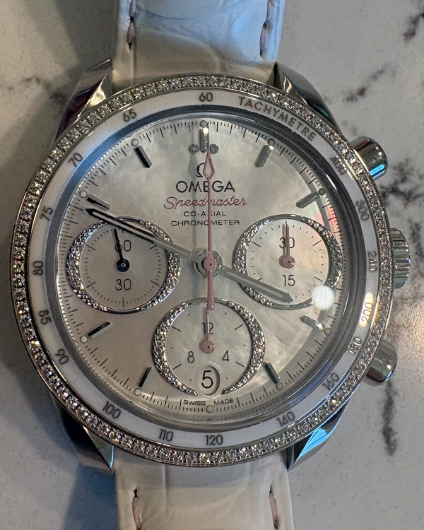 2025 Omega Speedmaster 38' 38MM Mother of Pearl Dial Leather Strap (324.38.38.50.55.001)