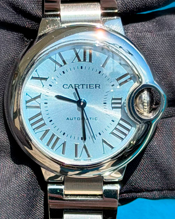 Cartier Ballon Bleu 33MM Ice Blue Dial Steel Bracelet (WSBB0062)
