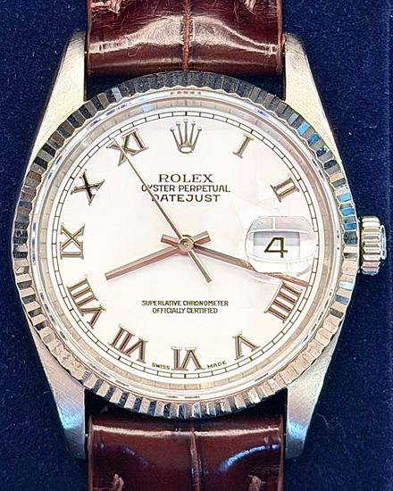 1997 Rolex Datejust 36MM White Dial Aftermarket Leather Strap (16234)