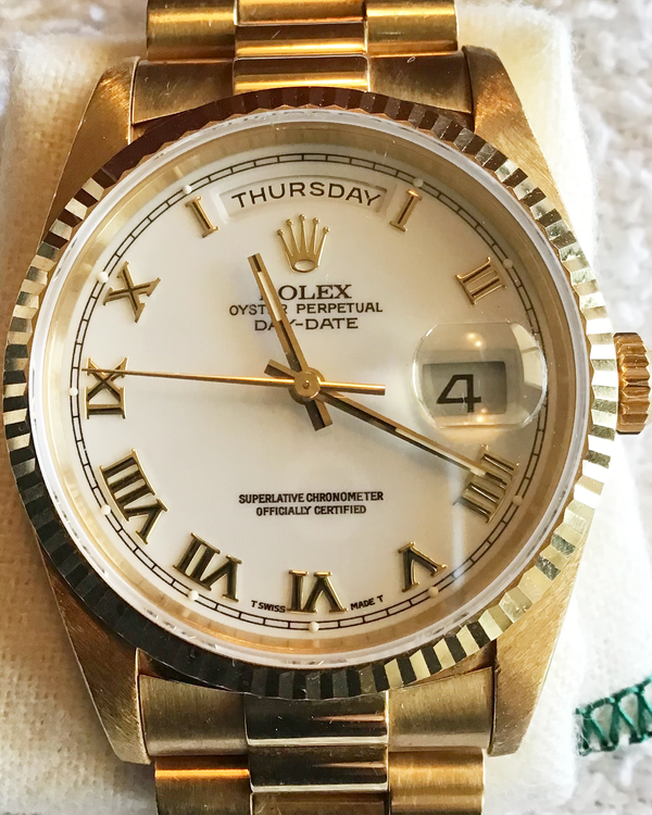 1998 Rolex Day-Date 36MM White Dial Yellow Gold President Bracelet (18238)