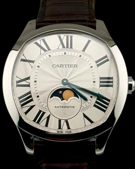 No Reserve - Cartier Drive De Cartier Moonphase 40MM Silver Dial Leather Strap (WSNM0008)