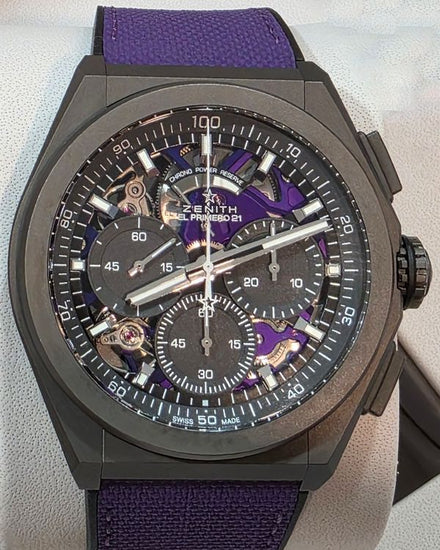 2023 Zenith Defy 21 Ultraviolet 44MM Skeleton Dial Leather Strap (97.9001.9004/80.R922)