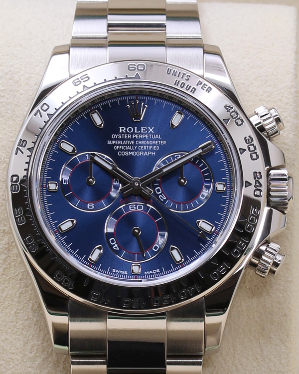 2019 Rolex Cosmograph Daytona 40MM Blue Dial White Gold Oyster Bracelet (116509)