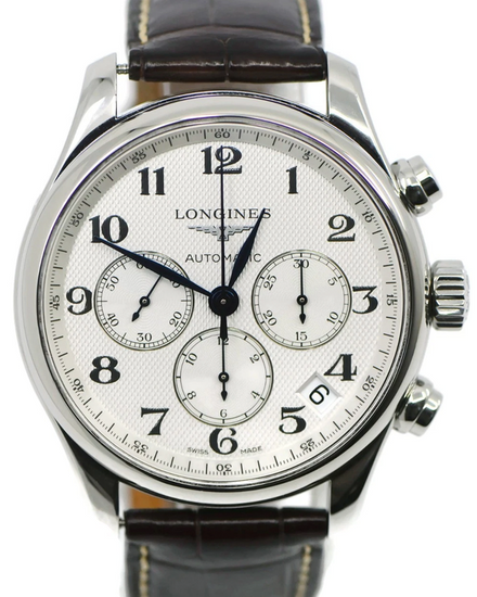 Longines Master Collection Chronograph 44MM Silver Dial Leather Strap (L2.693.4)