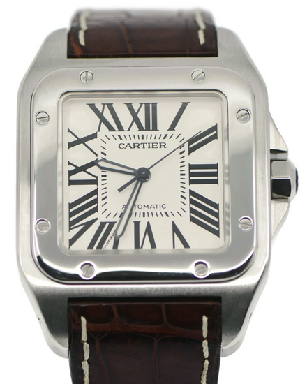Cartier Santos 100 38MM White Dial Leather Strap (W20073X8)