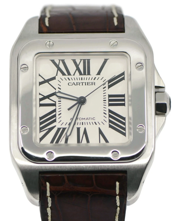 Cartier Santos 100 38MM White Dial Leather Strap (W20073X8)