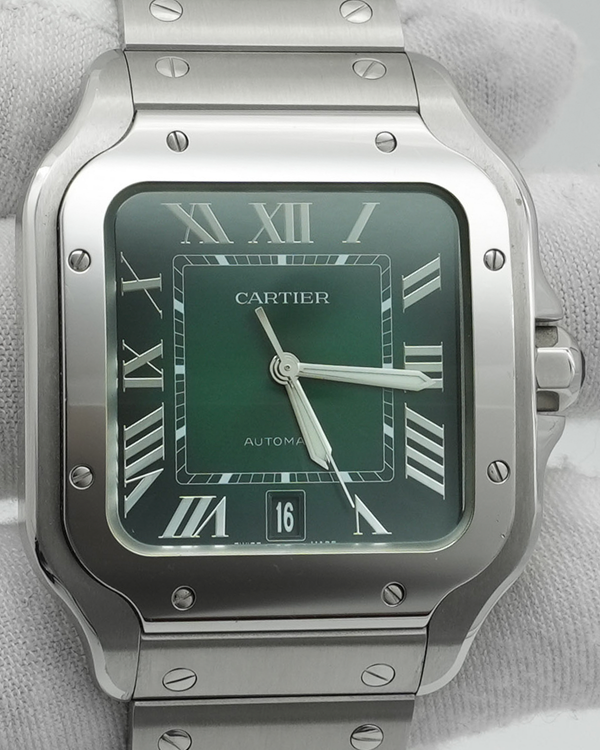 2024 Cartier Santos De Cartier 39.8MM Green Dial Steel Bracelet (WSSA0062)