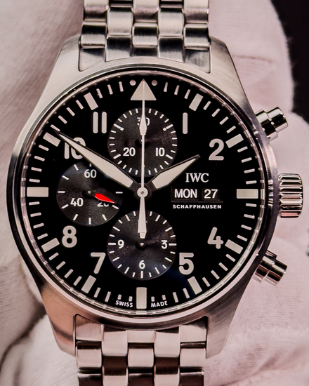 2017 IWC Schaffhausen Pilot Chronograph 43MM Black Dial Steel Bracelet (IW377710)