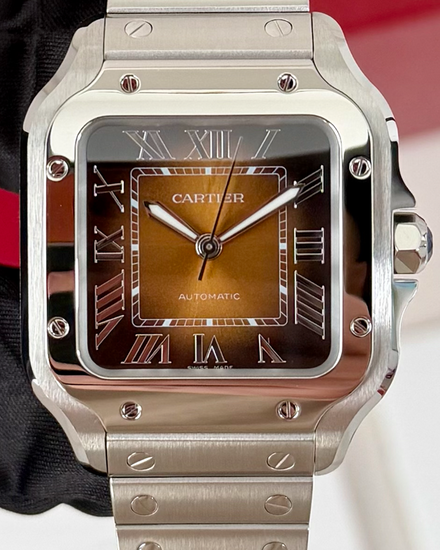 2026 Cartier Santos De Cartier 35.1MM Brown Dial Steel Bracelet (WSSA0065)