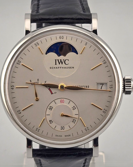 2022 IWC Schaffhausen Portofino Hand-Wound Moon Phase 45MM Silver Dial Leather Strap (IW516401)