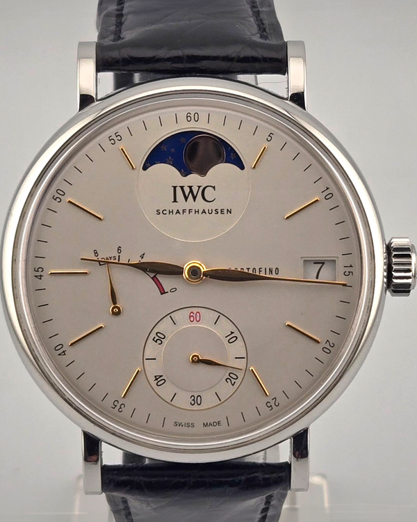 2022 IWC Schaffhausen Portofino Hand-Wound Moon Phase 45MM Silver Dial Leather Strap (IW516401)