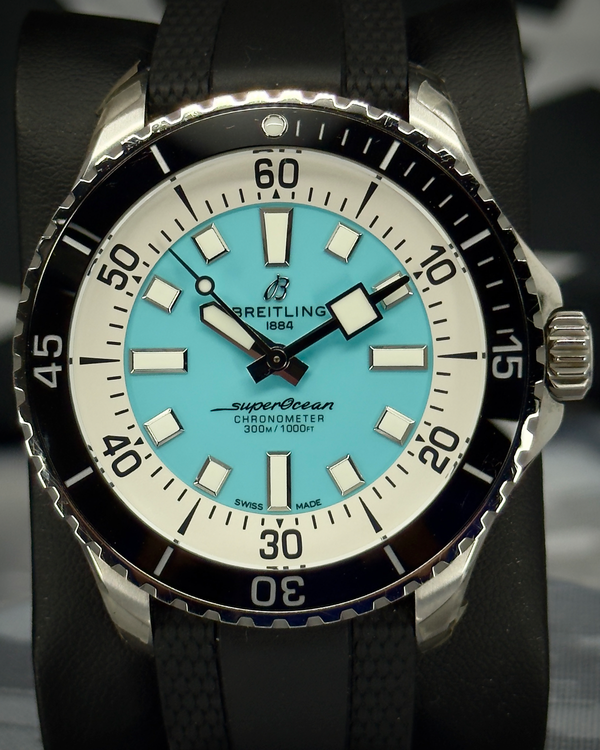 2022 Breitling Superocean 44MM Turquoise Dial Rubber Strap (A17376)