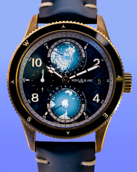 2021 Montblanc 1858 Geosphere "0 Oxygen" L. E. 42MM Blue Dial Leather Strap (129415)