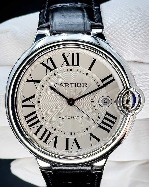 2016 Cartier Ballon Bleu 42MM Silver Dial Leather Strap (W69016Z4)