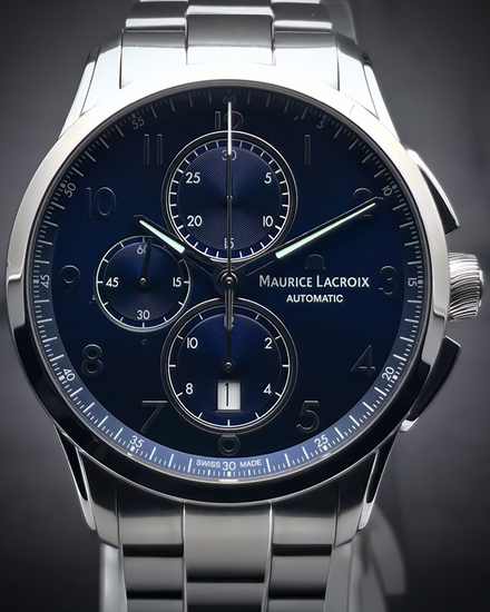 No Reserve - Maurice Lacroix Pontos Chronograph 43MM Blue Dial Steel Bracelet (PT6388-SS002-420-1)