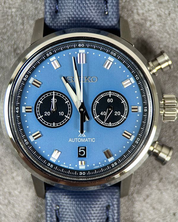 2025 Seiko Prospex Speedtimer Chronograph 42.5MM Blue Dial Aftermarket Textile Strap (SRQ039)