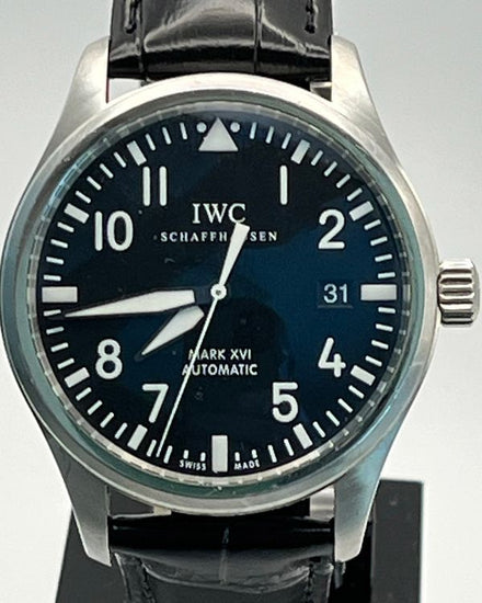 IWC Schaffhausen Pilot Mark XVI 39MM Black Dial Aftermarket Leather Strap (IW325501)