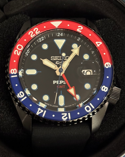 2025 Seiko 5 Sports "Pepsi" L.E. 42.5MM Black Dial Rubber Strap (SSK047)