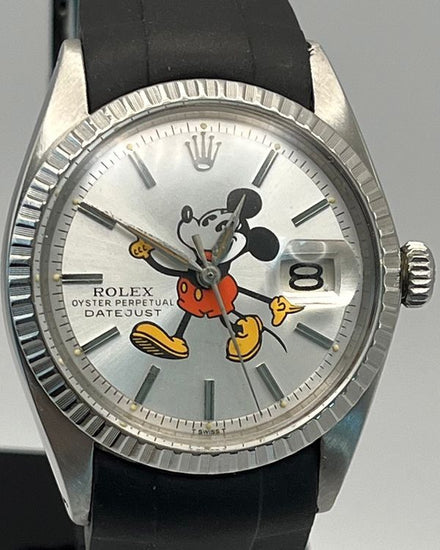 Rolex Datejust 36MM Aftermarket Silver "Mickey" Dial Aftermarket Rubber Strap (1603)