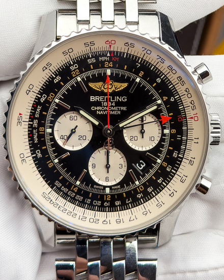 2018 Breitling Navitimer GMT 48MM Black Dial Steel Bracelet (AB0441)