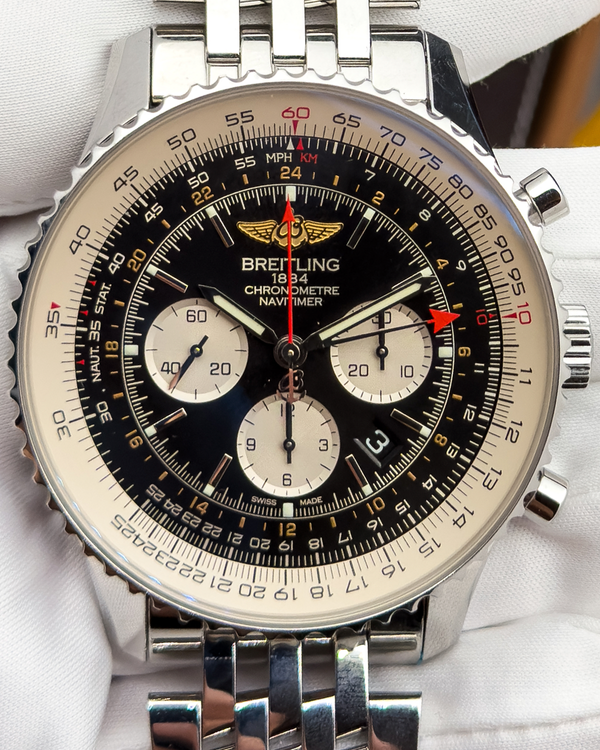 2018 Breitling Navitimer GMT 48MM Black Dial Steel Bracelet (AB044121.BD24.443A)