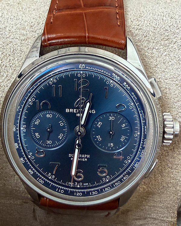 2025 Breitling Premier B15 Duograph 42MM Blue Dial Leather Strap (AB1510)