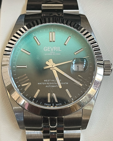 No Reserve - Gevril West Village Fusion Elite 40MM Blue/Black "Gradient" Dial Steel Bracelet (48962B)