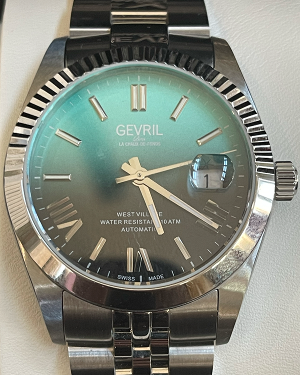 No Reserve - Gevril West Village Fusion Elite 40MM Blue/Black "Gradient" Dial Steel Bracelet (48962B)