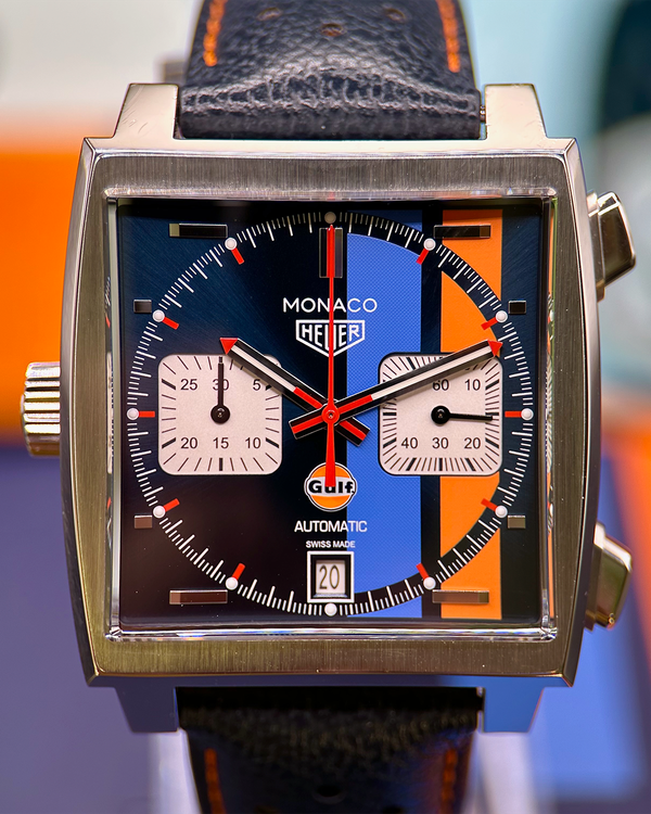 2019 Tag Heuer Monaco Gulf 50th Anniversary Edition Blue Dial Leather Strap (CAW211R.FC6401)