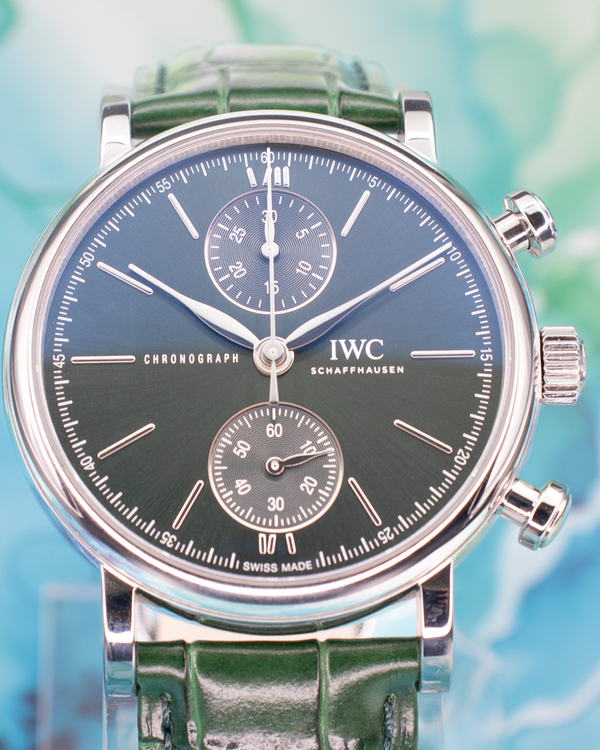 2021 IWC Schaffhausen Portofino Chronograph 39MM Green Dial Leather Strap (IW391405)