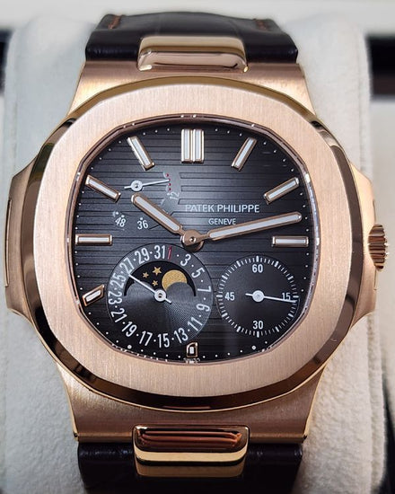2018 Patek Philippe Nautilus Moonphase 40MM Grey Dial Leather Strap (5712R-001)