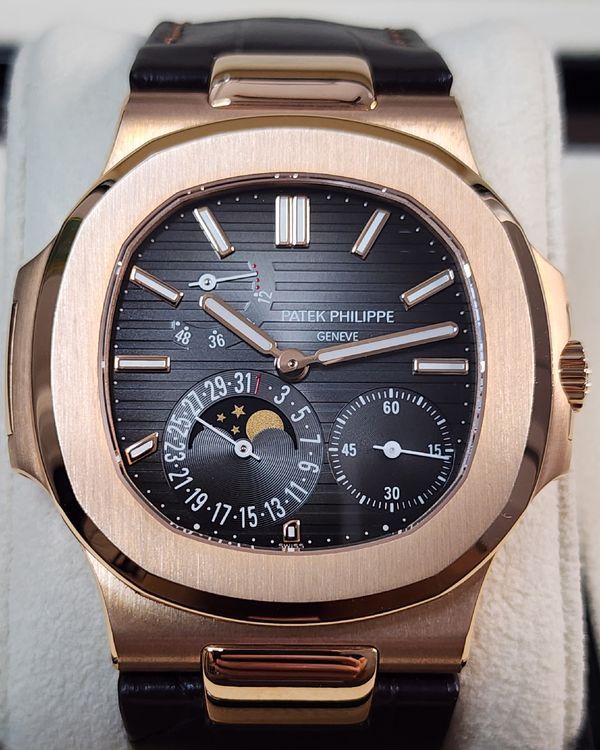 2018 Patek Philippe Nautilus Moonphase 40MM Grey Dial Leather Strap (5712R-001)