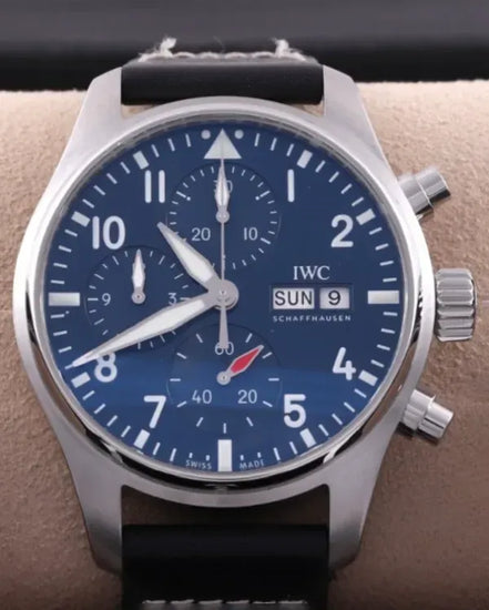 2021 IWC Schaffhausen Pilot Chronograph 41MM Blue Dial Leather Strap (IW388101)