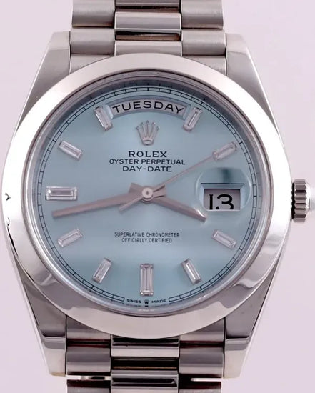 2020 Rolex Day-Date 40MM Ice Blue Dial Platinum President Bracelet (228206)