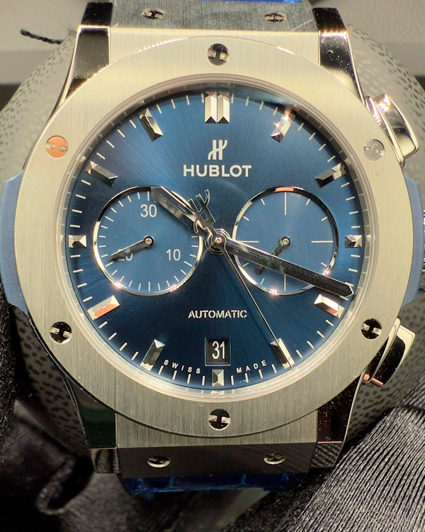 Hublot Classic Fusion Chronograph 45MM Blue Dial Leather Strap (521.NX.7170.RX)