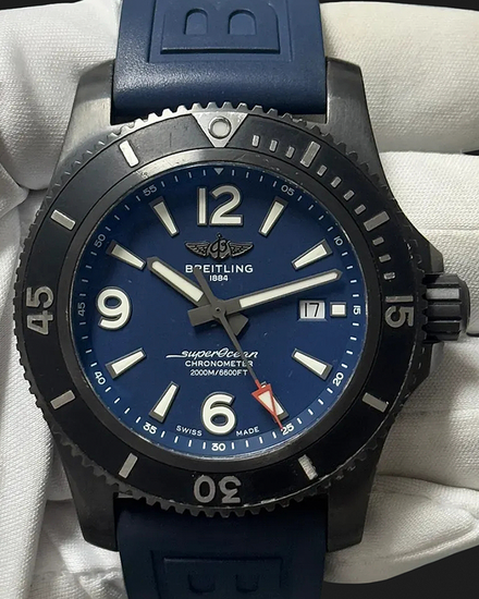 Breitling Superocean II Blacksteel 46MM Blue Dial Rubber Strap (M17368)
