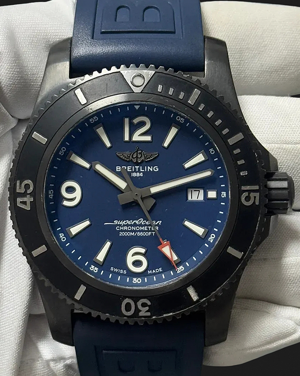 Breitling Superocean II Blacksteel 46MM Blue Dial Rubber Strap (M17368)