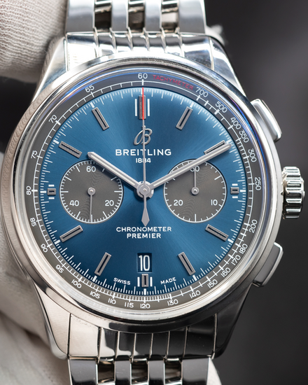 No Reserve - 2022 Breitling Premier B01 Chronograph 42MM Blue Dial Steel Bracelet (AB0118)
