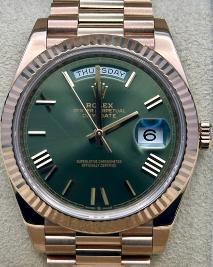 Rolex Day-Date 40MM Green Dial Rose Gold President Bracelet (228235)