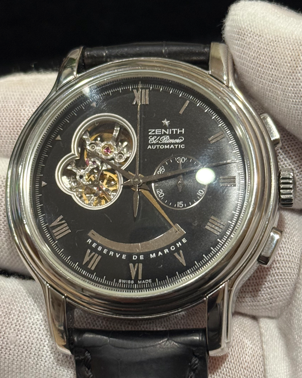 No Reserve - Zenith Chronomaster Open 45MM Black Dial Leather Strap (03.1260.4021)