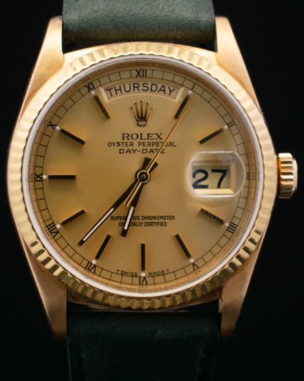 1987 Rolex Day-Date 36MM Champagne Dial Aftermarket Leather Strap (18038)