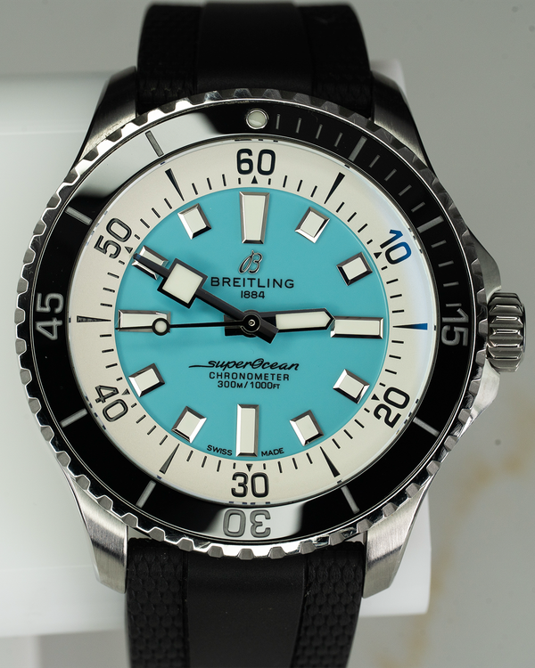 No Reserve - 2024 Breitling Superocean 44MM Turquoise Dial Rubber Strap (A17376)