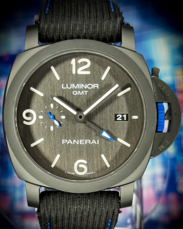 2022 Panerai Luminor GMT Bucherer Blue 44MM Black Dial Textile Strap (PAM01176)