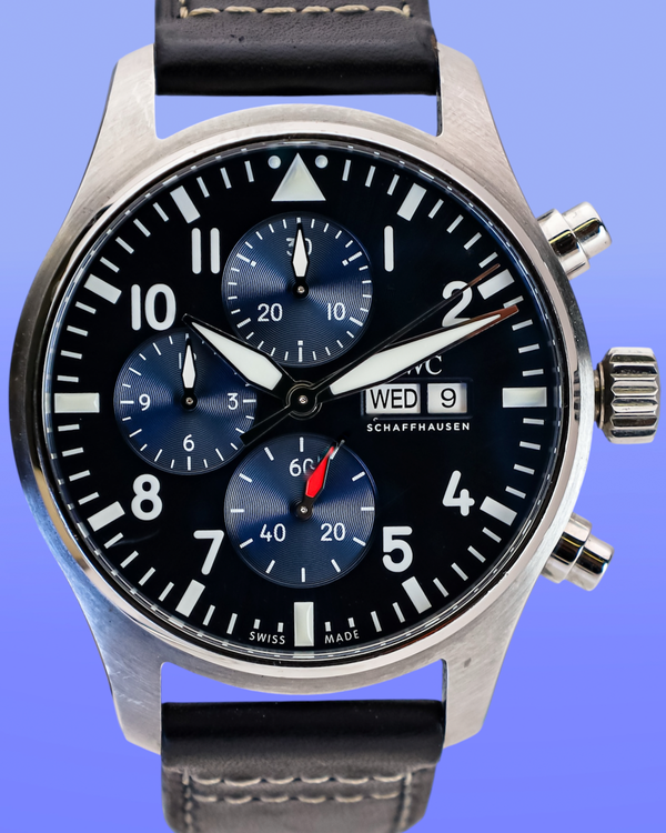 IWC Schaffhausen Pilot Chronograph 43MM Blue Dial Leather Strap (IW378003)