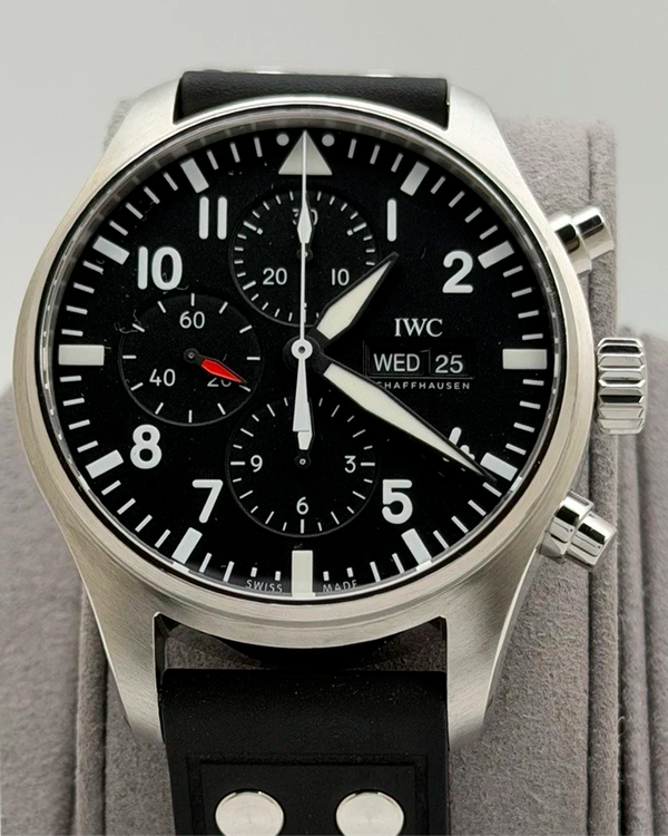 2021 IWC Schaffhausen Pilot Chronograph 43MM Black Dial Rubber Strap (IW377709)